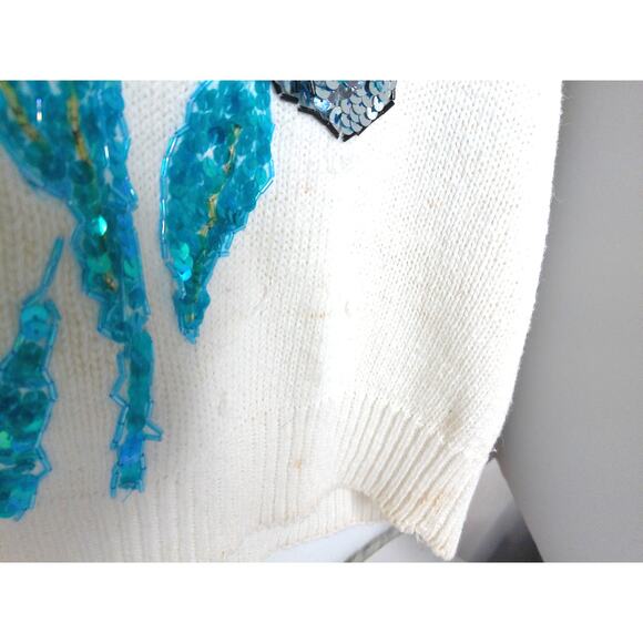 Vintage Laura Winston Floral Sequin Sweater Size Large - Picture 4 of 9